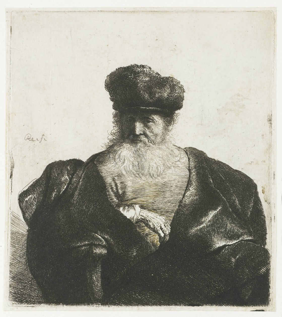 Starý muž s plnovousem, kožešinovou čepicí a sametovým pláštěm od Rembrandt van Rijn