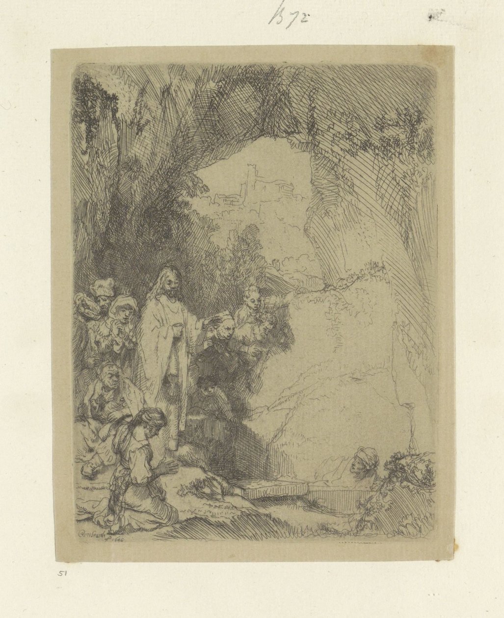 Opwekking van Lazarus: malý plat Kolekce osmdesáti pěti původních tisků (název série) od Rembrandt van Rijn