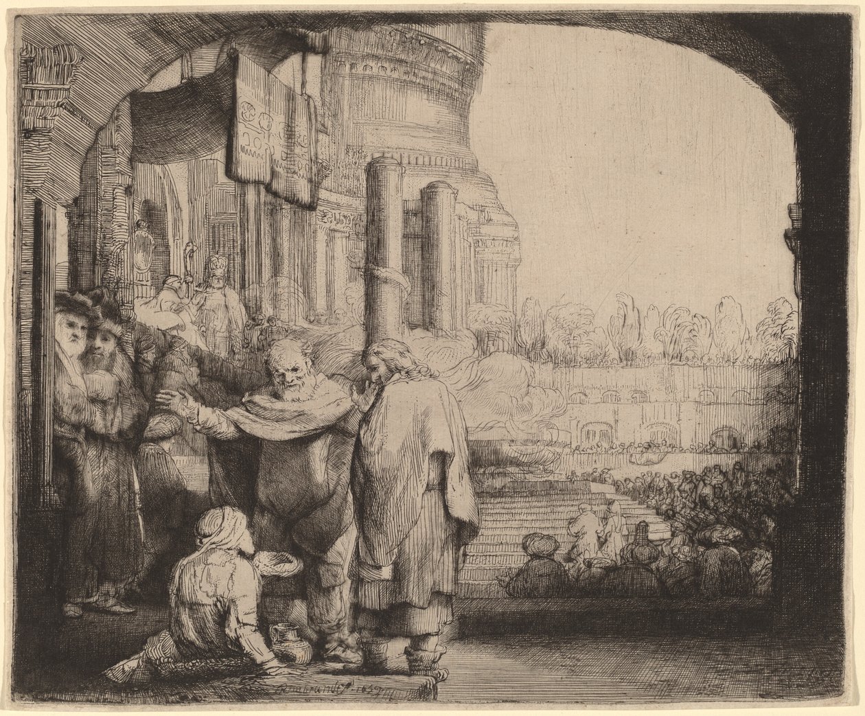 Petr a Jan léčení mrzáka u brány chrámu od Rembrandt van Rijn