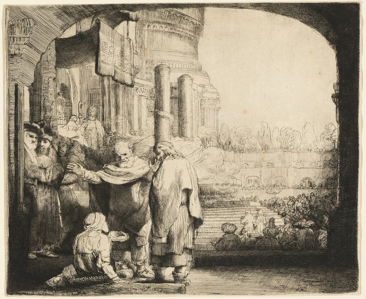 Petr a Jan léčení mrzáka u brány chrámu od Rembrandt van Rijn
