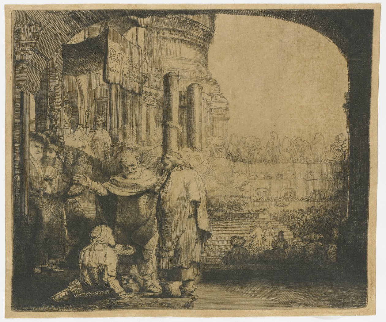 Petr a Jan uzdravující mrzáka u brány chrámu od Rembrandt van Rijn