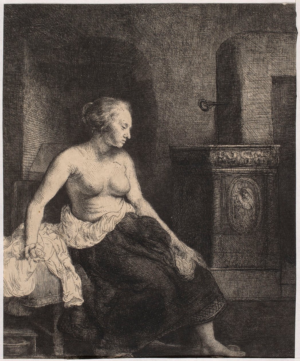 Polonahá žena sedící u kamen od Rembrandt van Rijn