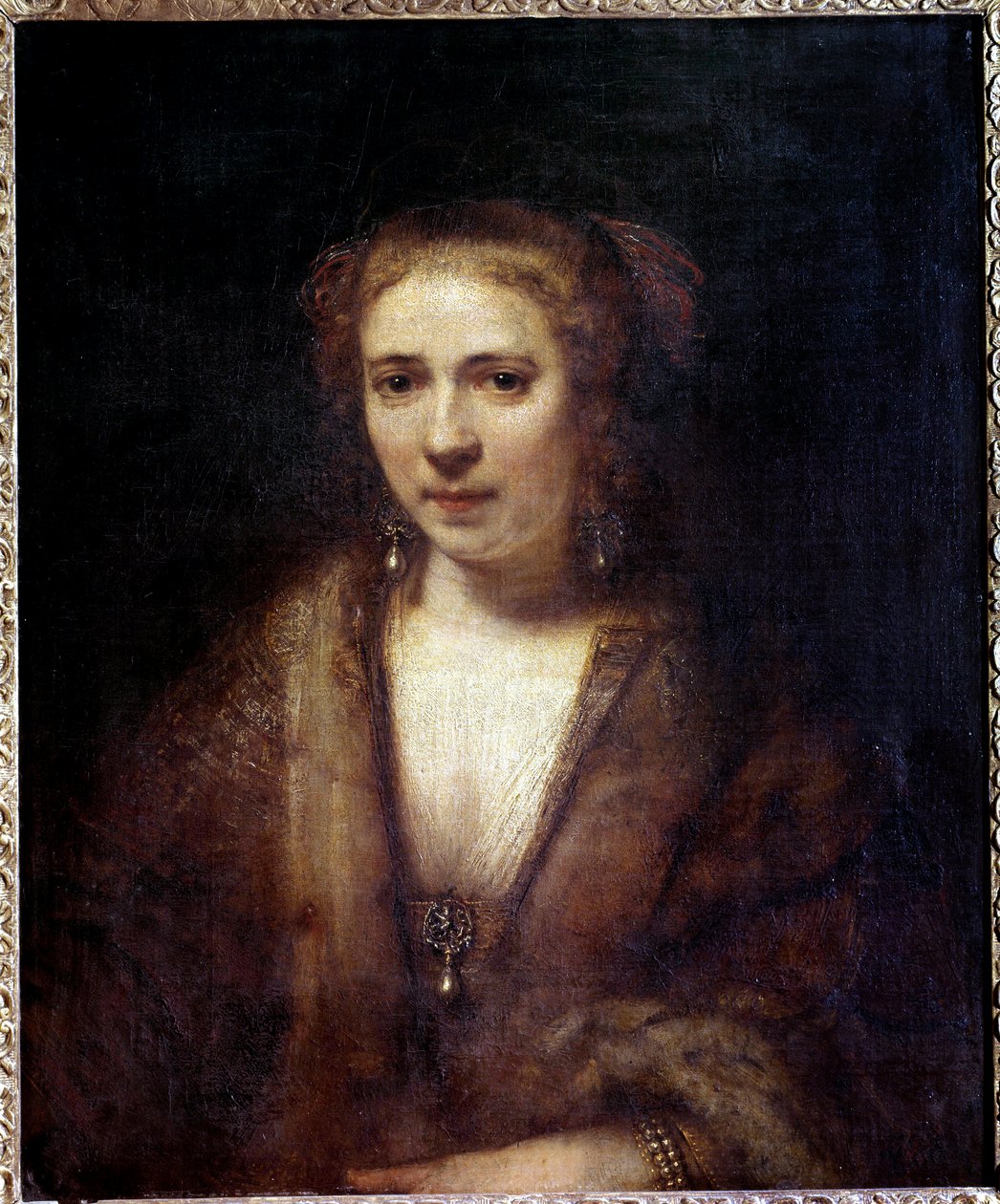 Portrét Hendrickje Stoffelse (1625-1663) na baretu ze sametu, společníka malíře Obraz Harmensze Van Rijna Rembrandta (1606-1669) 17. století Sun. 0,61 x 0,74 m od Rembrandt van Rijn