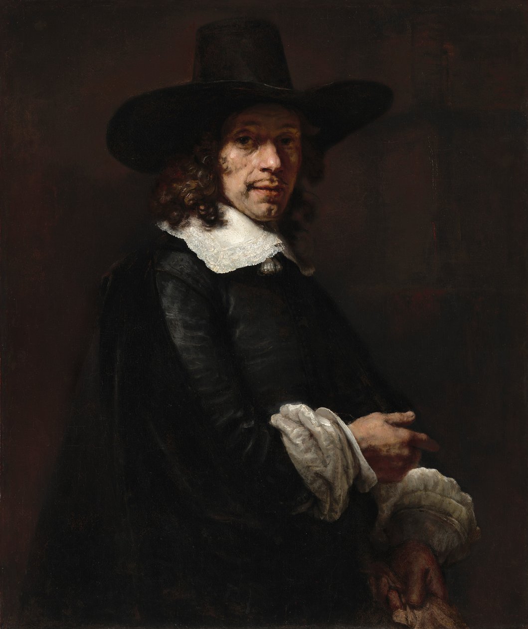Portrét gentlemana s vysokým kloboukem a rukavicemi od Rembrandt van Rijn
