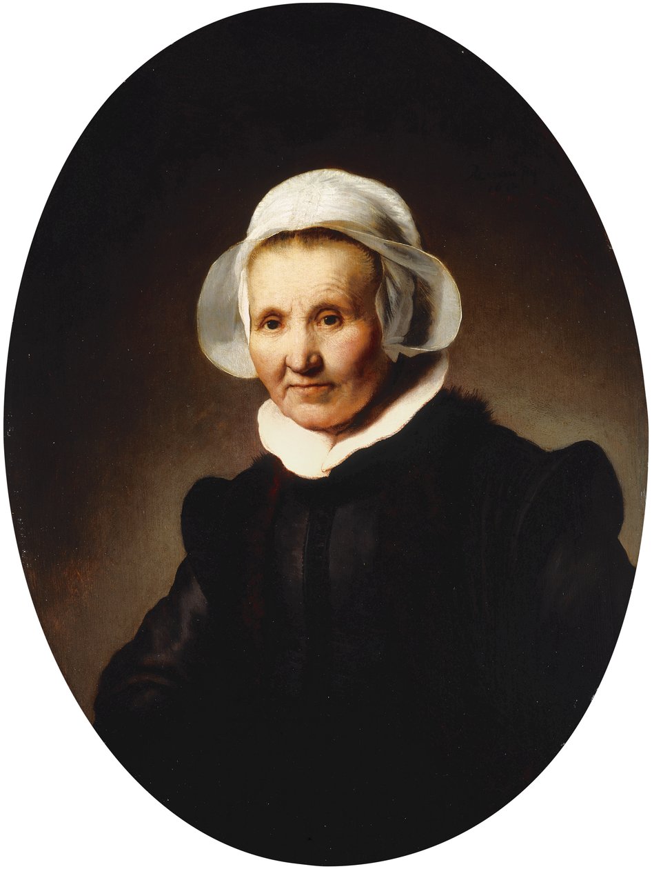 Portrét dámy, 62 let, snad Aeltje Pietersdr. Uylenburgh, manželka Johannese Cornelisze. Sylvius, poloviční délka v černém kostýmu., 1632 od Rembrandt van Rijn