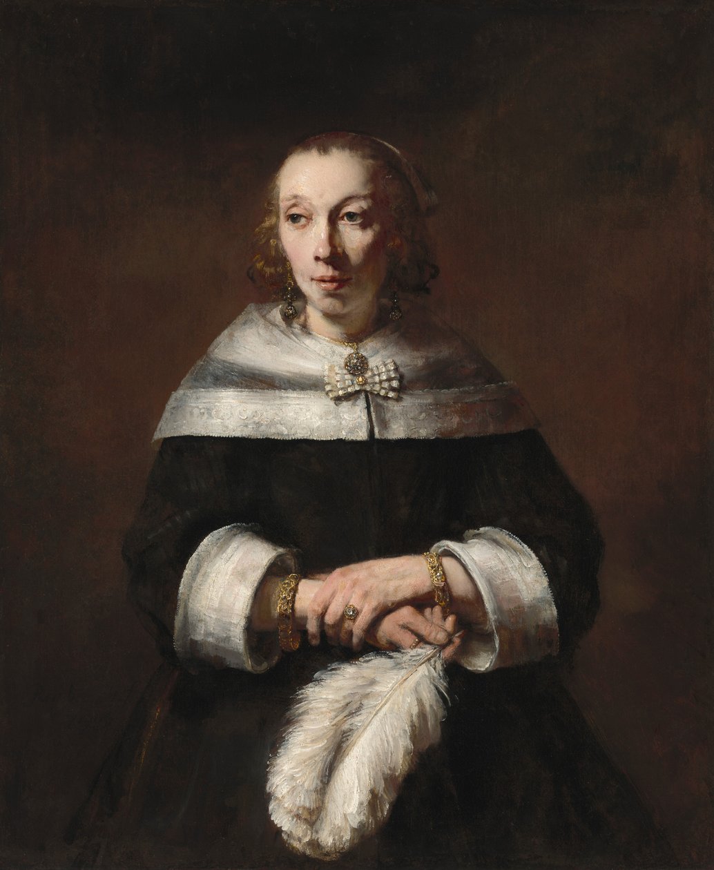 Portrét dámy s vějířem z pštrosího pera, c. 16561658. od Rembrandt van Rijn