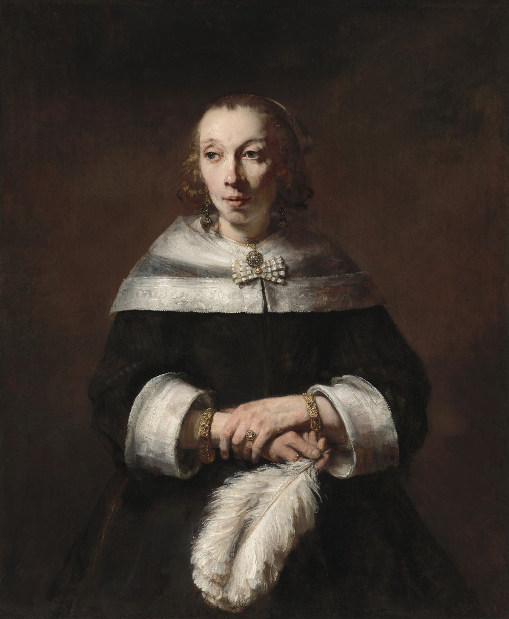 Portrét ženy s vějířem z pštrosího peří od Rembrandt van Rijn