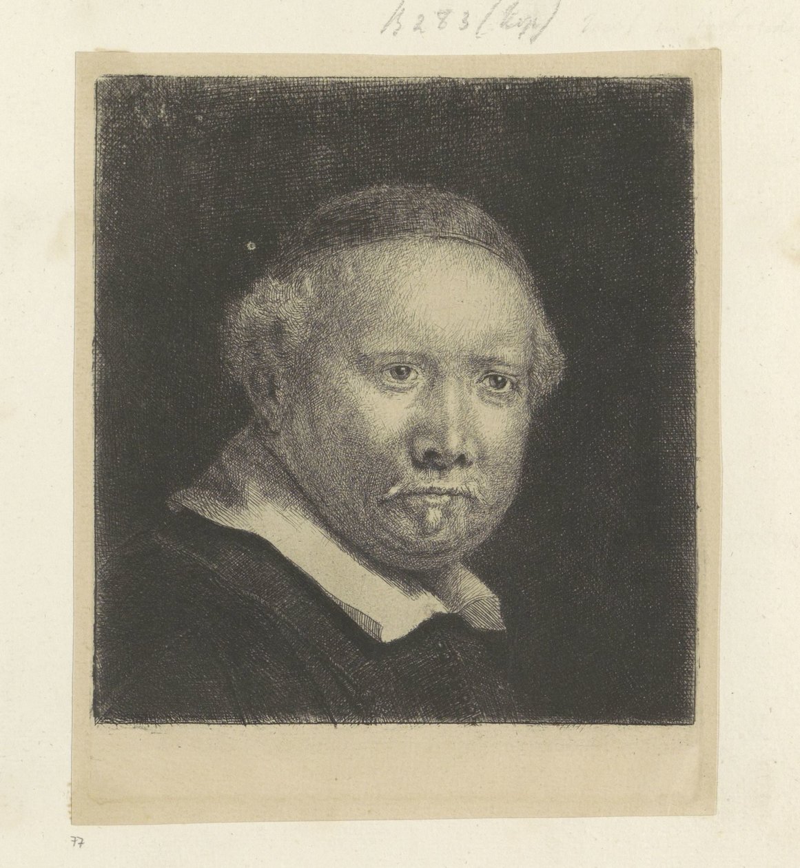 Portrét spisovatele Lievena Willemsze. van Coppenol: velký talíř Recueil de quatre-vingt-cinq estampes originales (název série) od Rembrandt van Rijn