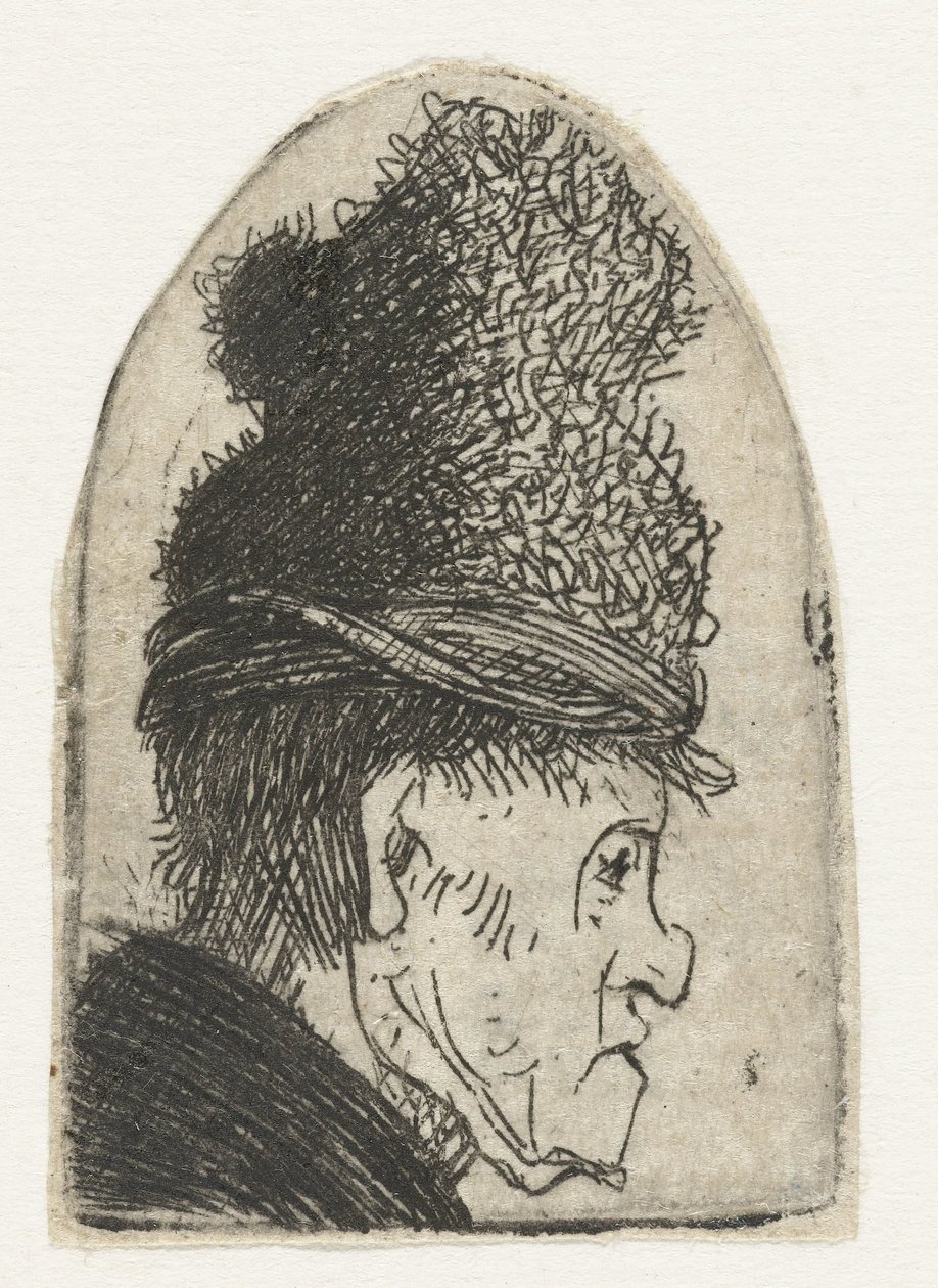 Profil muže ve vysokém klobouku Groteskní profil: muž ve vysoké čepici od Rembrandt van Rijn