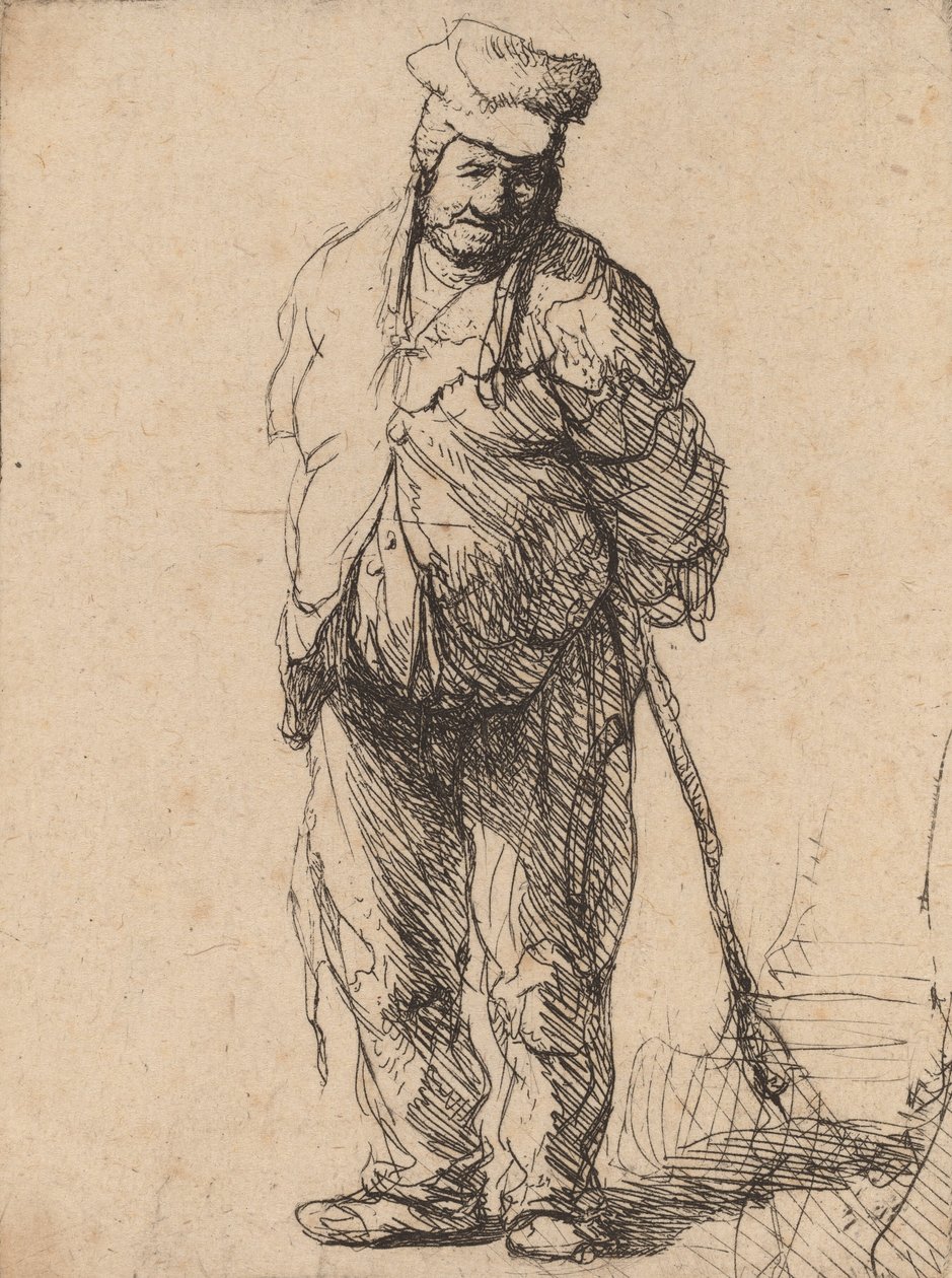Otrhaný rolník s rukama za zády, držící hůl, c. 1630. od Rembrandt van Rijn
