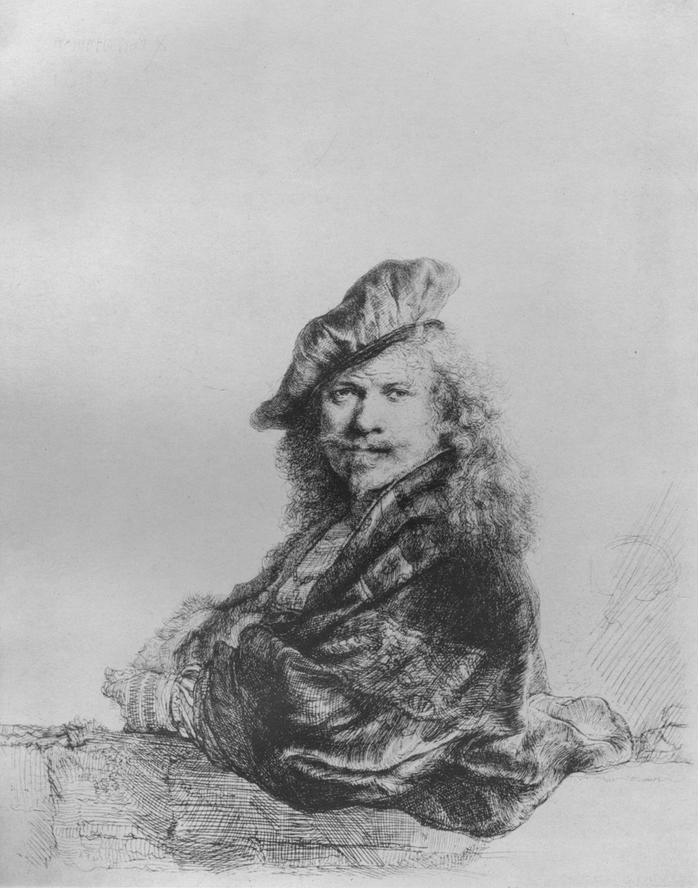 Rembrandt opírající se o kamenný parapet, 1639 od Rembrandt van Rijn
