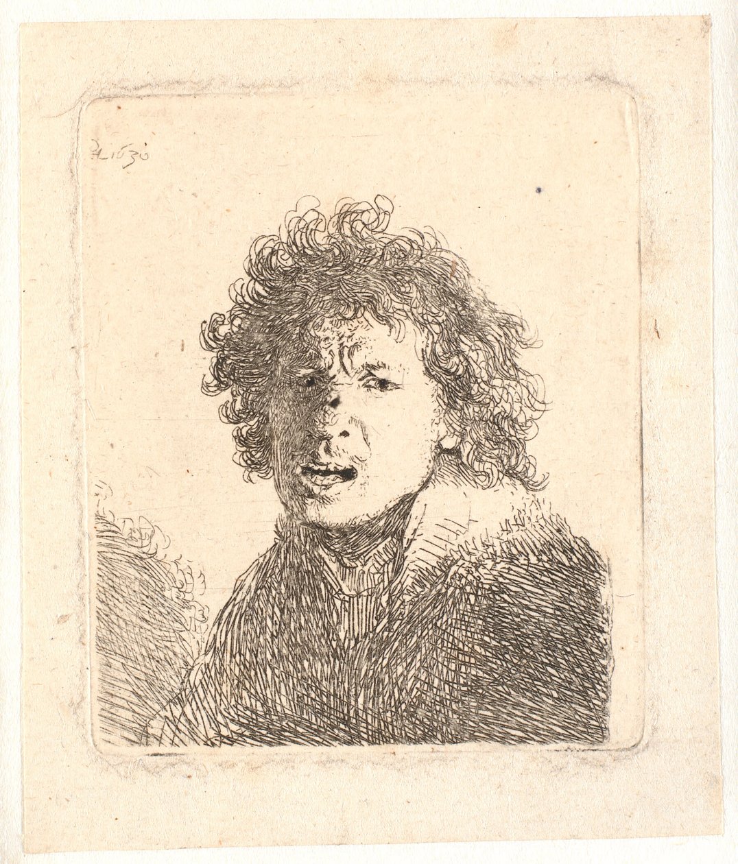 Rembrandt prostovlasý a otevřenými ústy, jako by křičel: poprsí od Rembrandt van Rijn