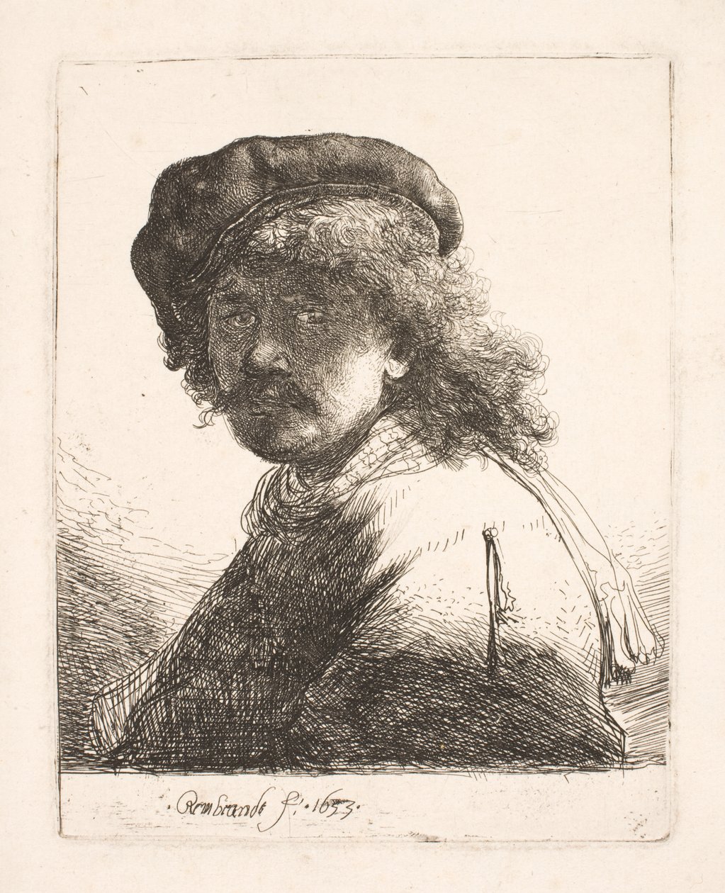 Rembrandt v čepici a šále: tmavá tvář: poprsí od Rembrandt van Rijn