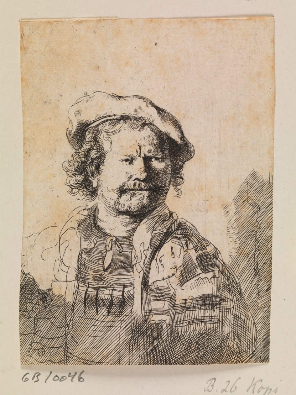 Rembrandt v ploché čepici a vyšívaných šatech od Rembrandt van Rijn