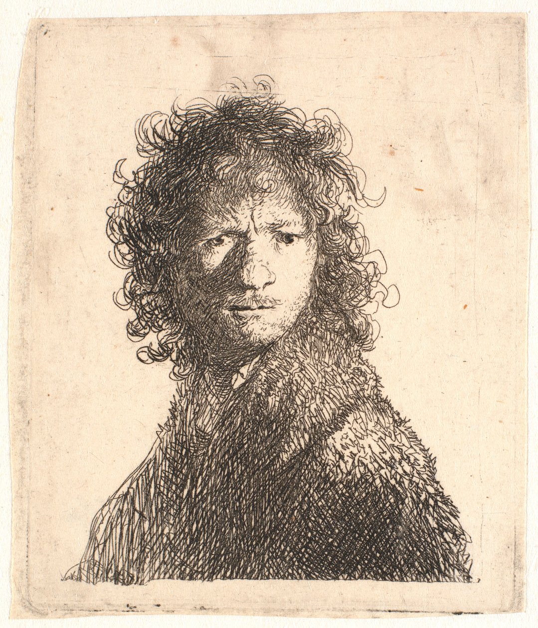 Rembrandt v ostrém světle zprava: při pohledu přes rameno: poprsí od Rembrandt van Rijn