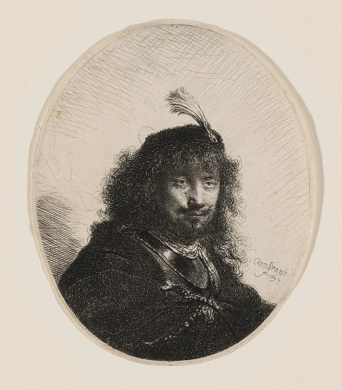 Rembrandt s čepicí s pérem a spuštěnou šavlí od Rembrandt van Rijn
