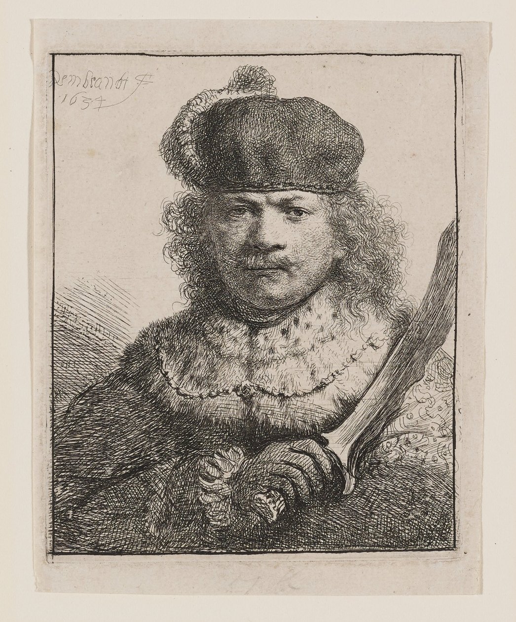 Rembrandt se zvednutou šavlí od Rembrandt van Rijn