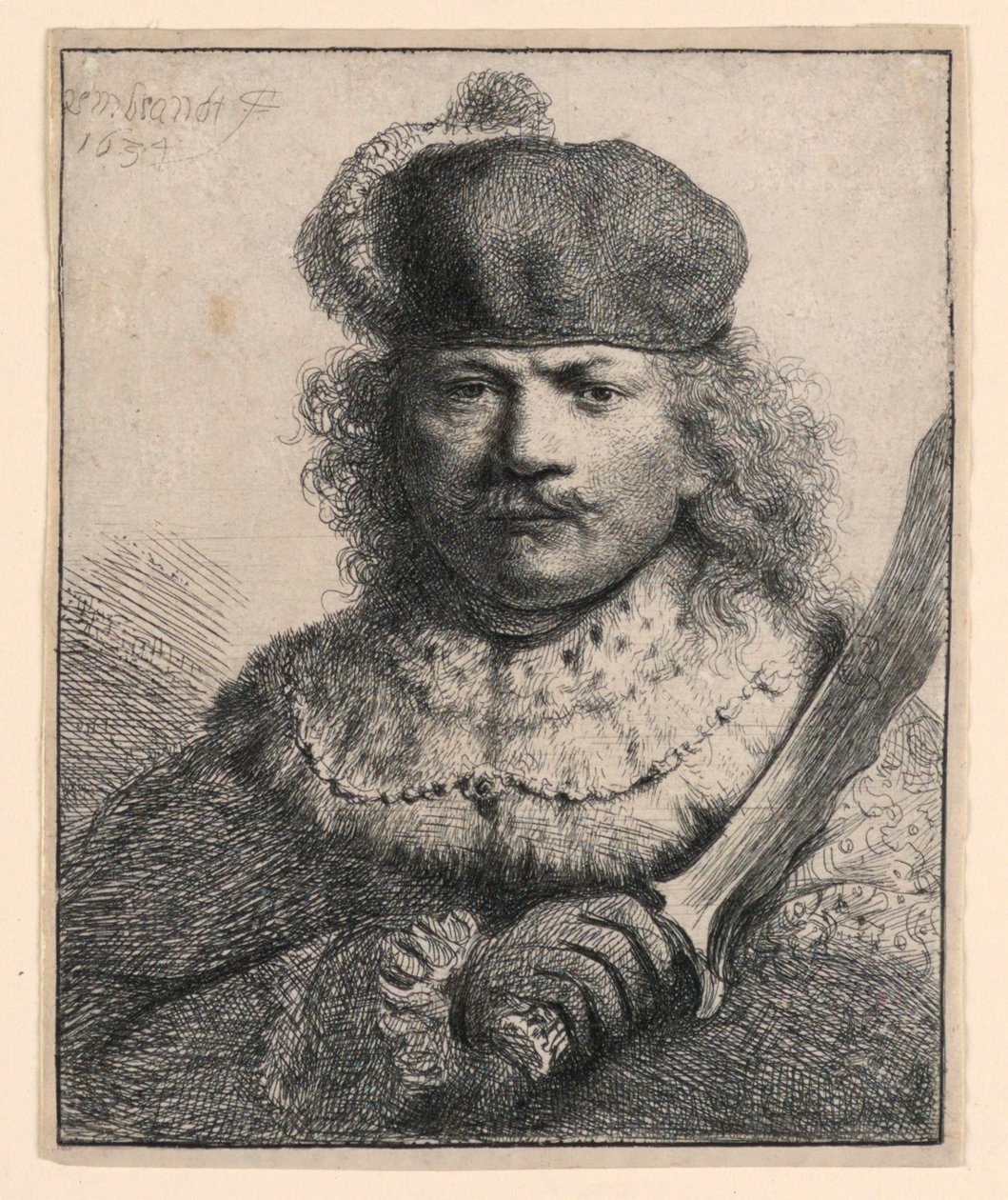 Rembrandt se vztyčenou šavlí od Rembrandt van Rijn