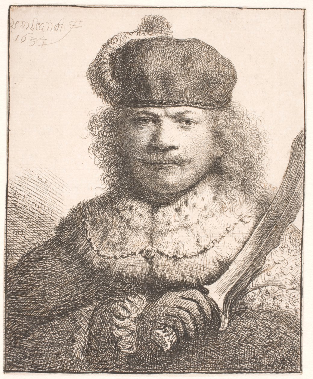 Rembrandt se zvednutou šavlí: polopostava od Rembrandt van Rijn