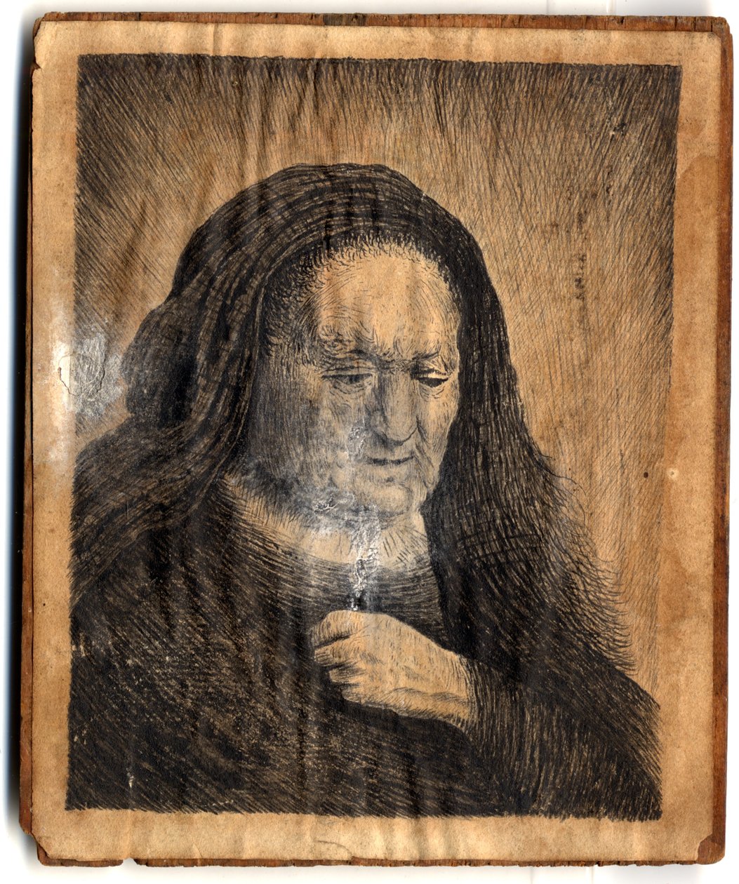 Rembrandtova matka s rukou na prsou, Reverend John Brand, 1782 (tužka a wc na papíře) od Rembrandt van Rijn