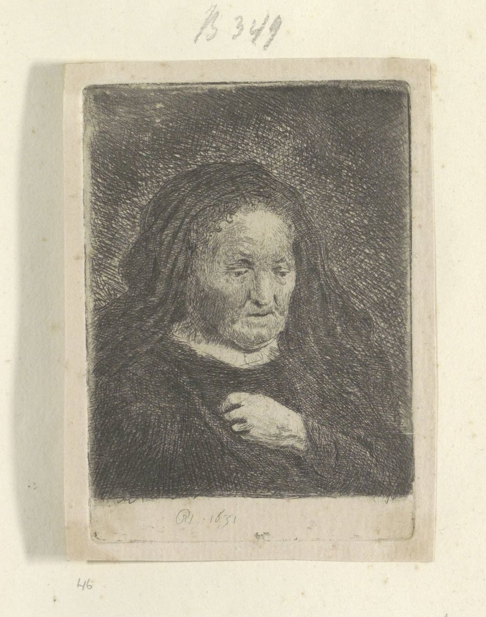 Rembrandtova matka s rukou na hrudi: malé poprsí Recueil de quatre-vingt-cinq estampes originales (název série) od Rembrandt van Rijn