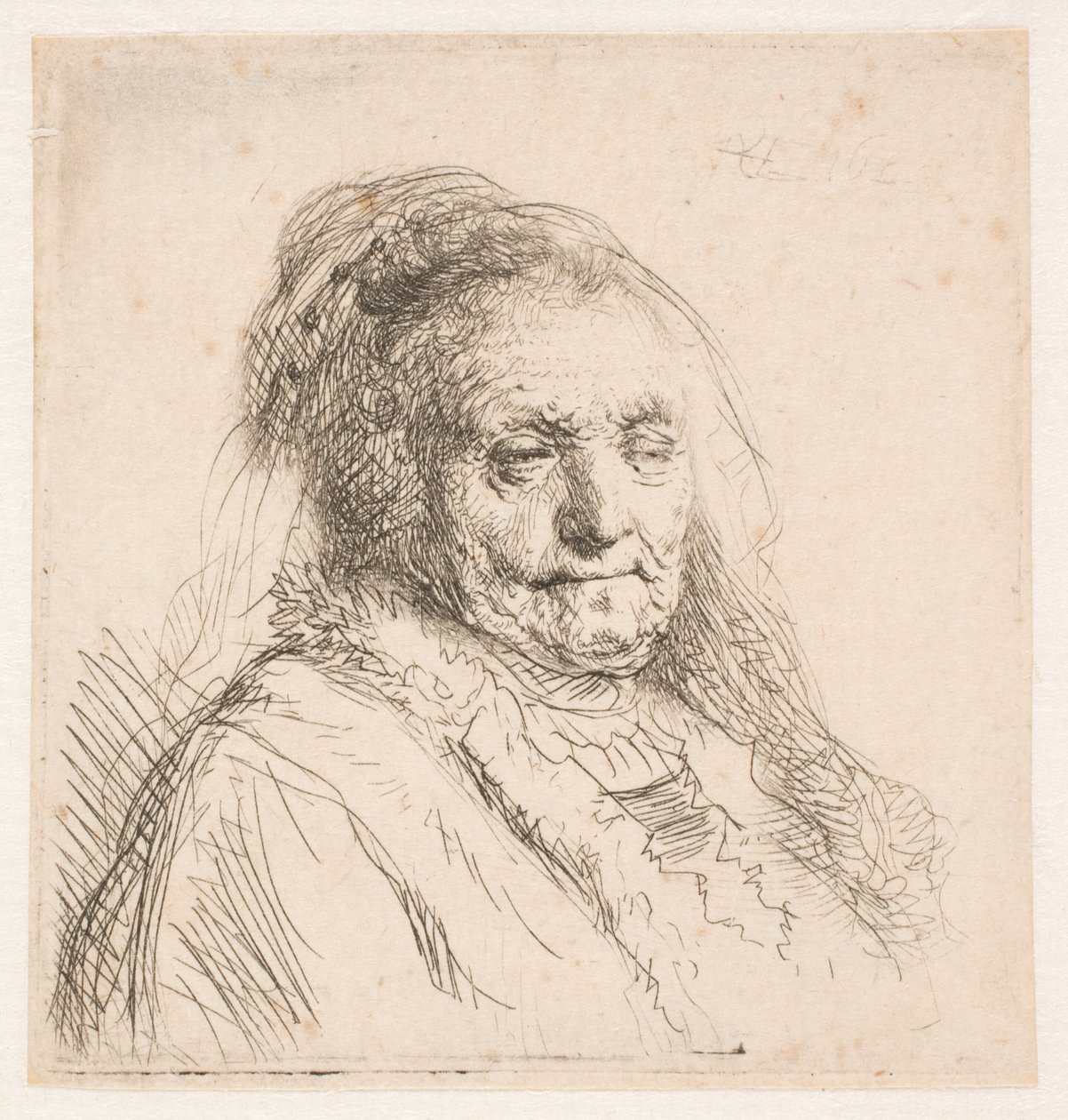 Rembrandtova matka: hlava a poprsí, pohled ze tří čtvrtin od Rembrandt van Rijn