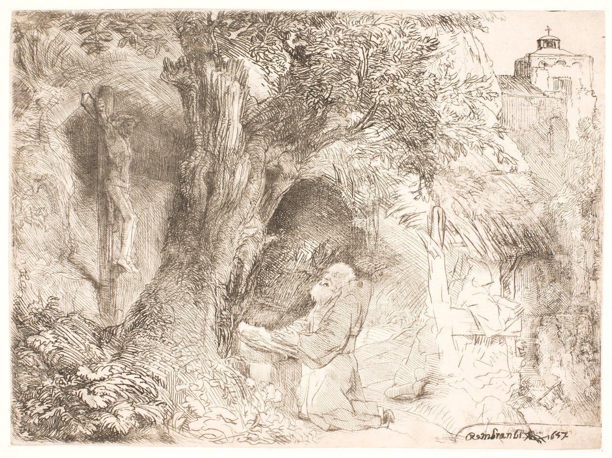 S. Francis pod stromem, modlí se od Rembrandt van Rijn