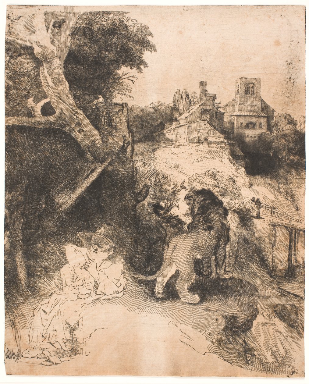 Svatý Jeroným při čtení v italské krajině od Rembrandt van Rijn