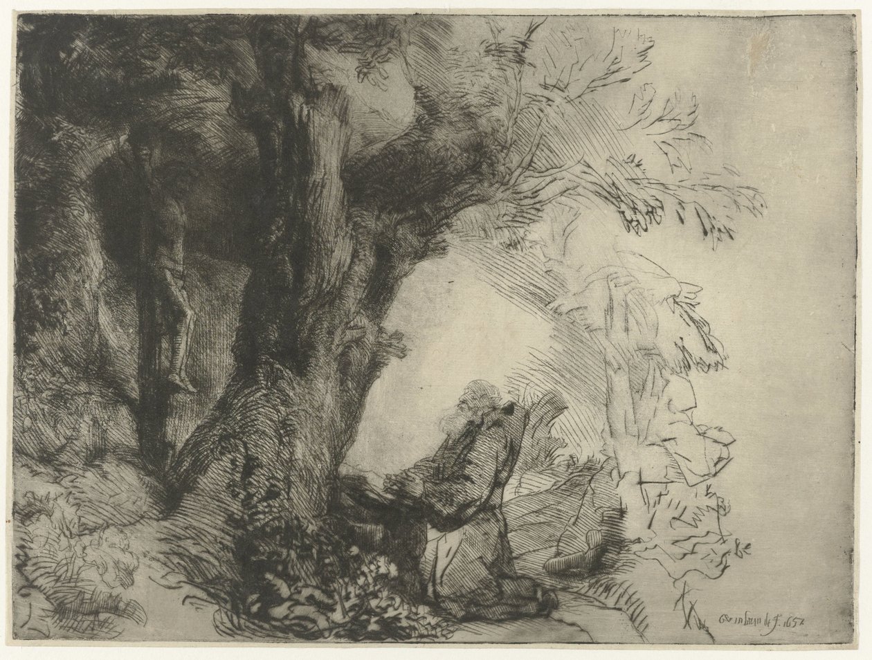 Svatý František pod stromem, modlí se Svatý František pod stromem se modlí od Rembrandt van Rijn
