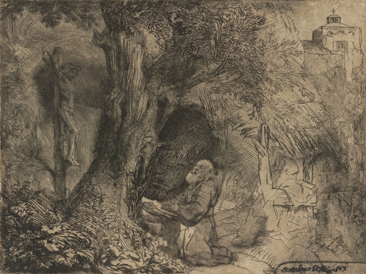 Svatý František pod stromem se modlí, 1657. od Rembrandt van Rijn