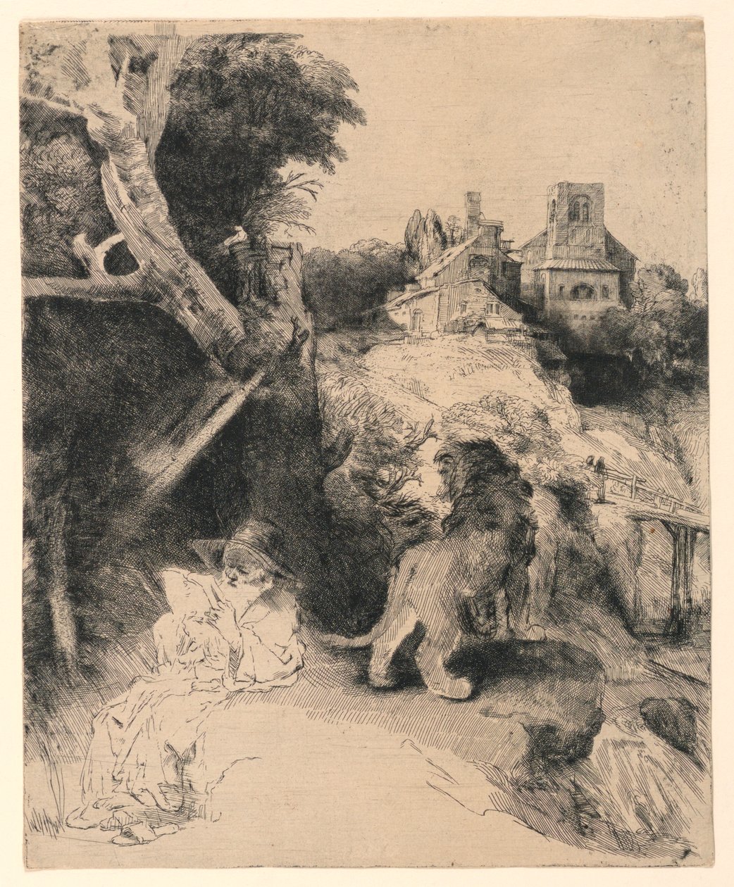 Svatý Jeroným Čtení v italské krajině od Rembrandt van Rijn