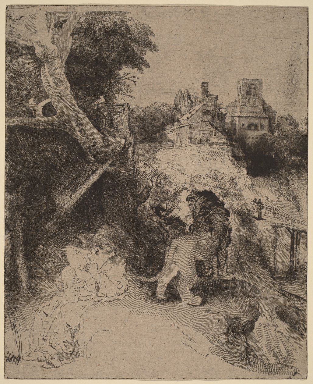Svatý Jeroným čte v italské krajině od Rembrandt van Rijn