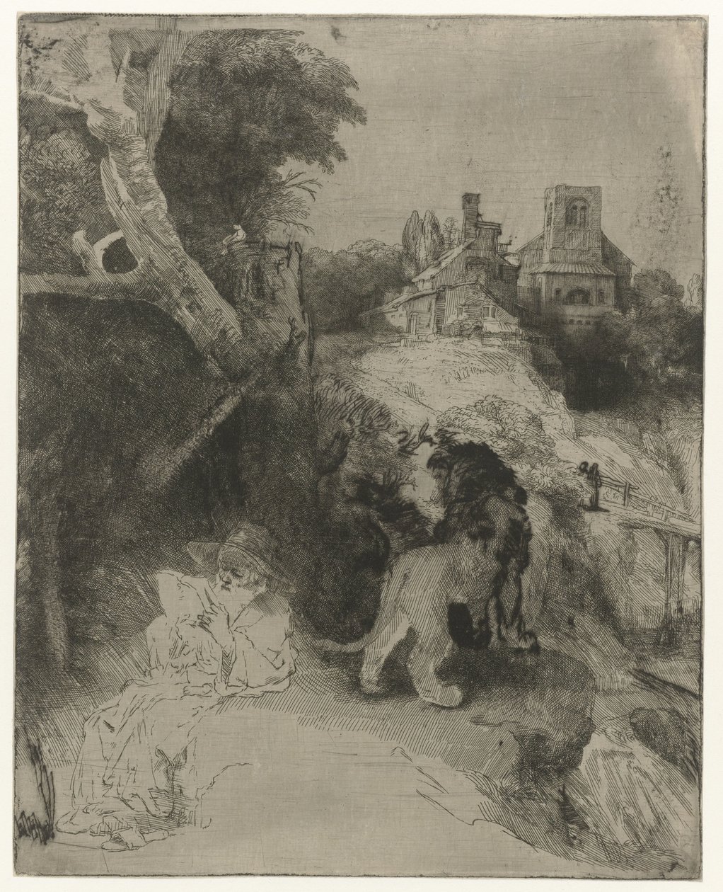 Svatý Jeroným Čtení v italské krajině Svatý Jeroným čte v italské krajině od Rembrandt van Rijn