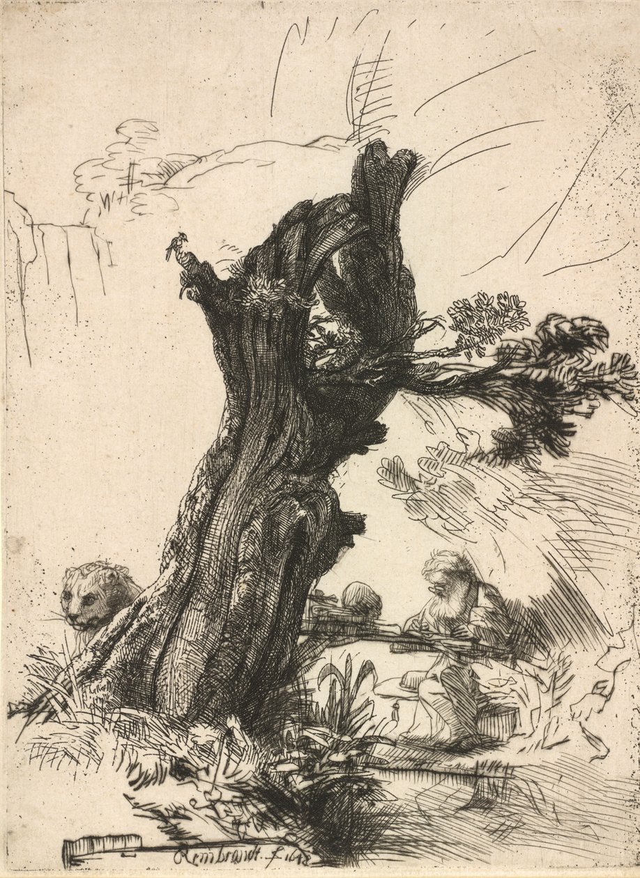 Svatý Jeroným vedle Pollard Willow, 1648. od Rembrandt van Rijn