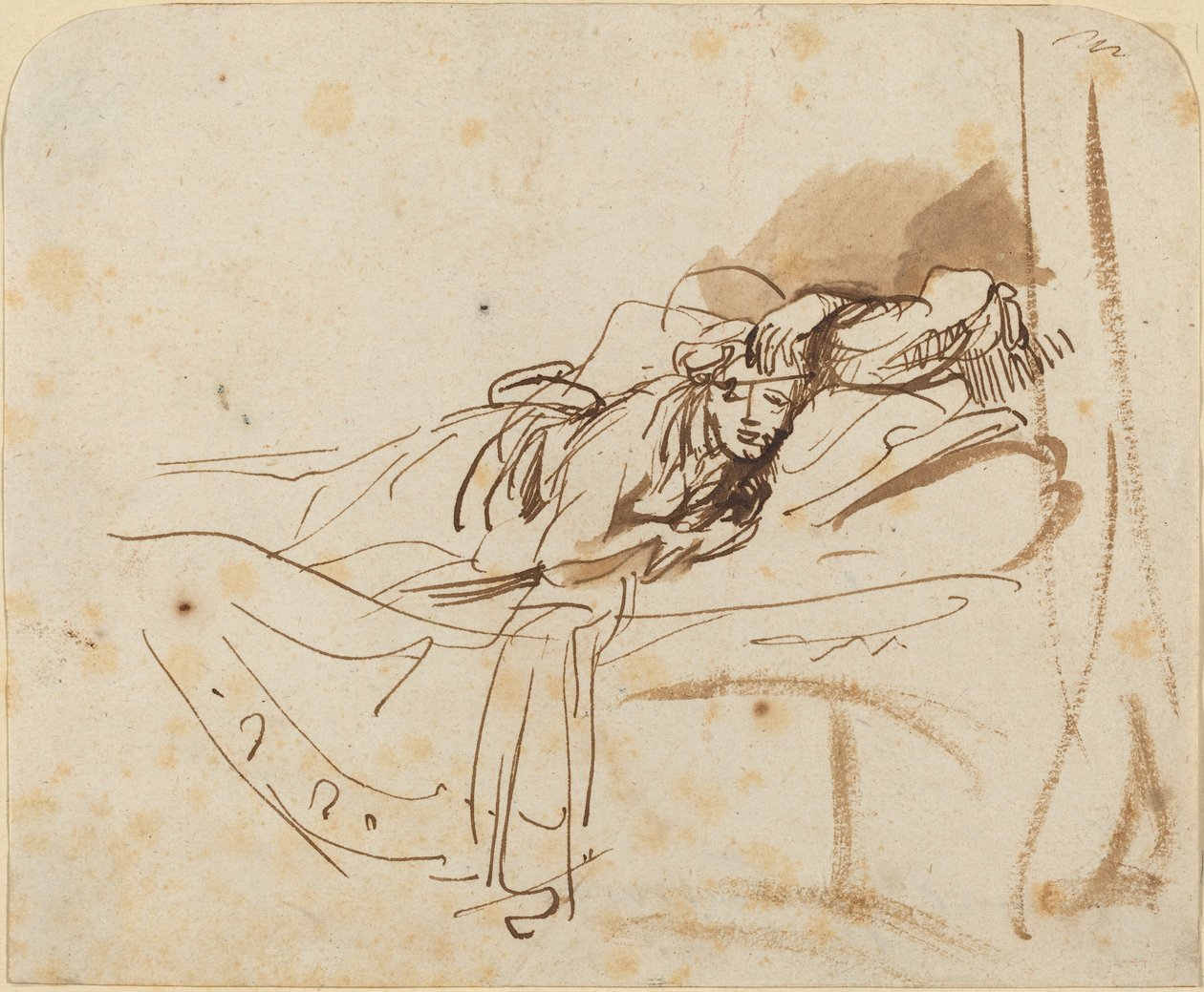 Saskia(?) Ležící v posteli od Rembrandt van Rijn