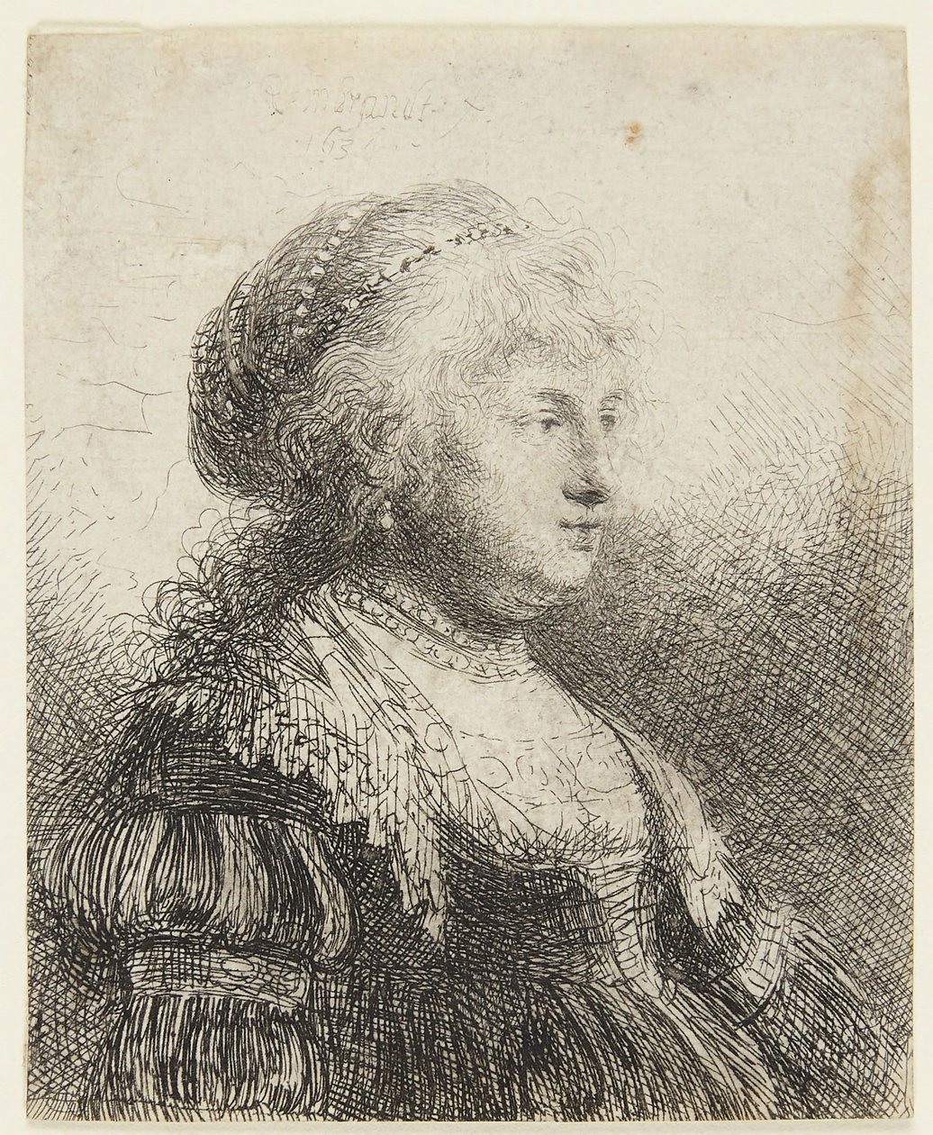 Saskia s perlami ve vlasech od Rembrandt van Rijn