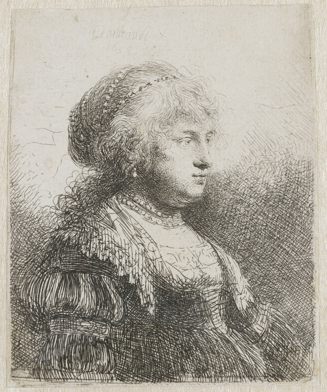 Saskia s perlami ve vlasech od Rembrandt van Rijn
