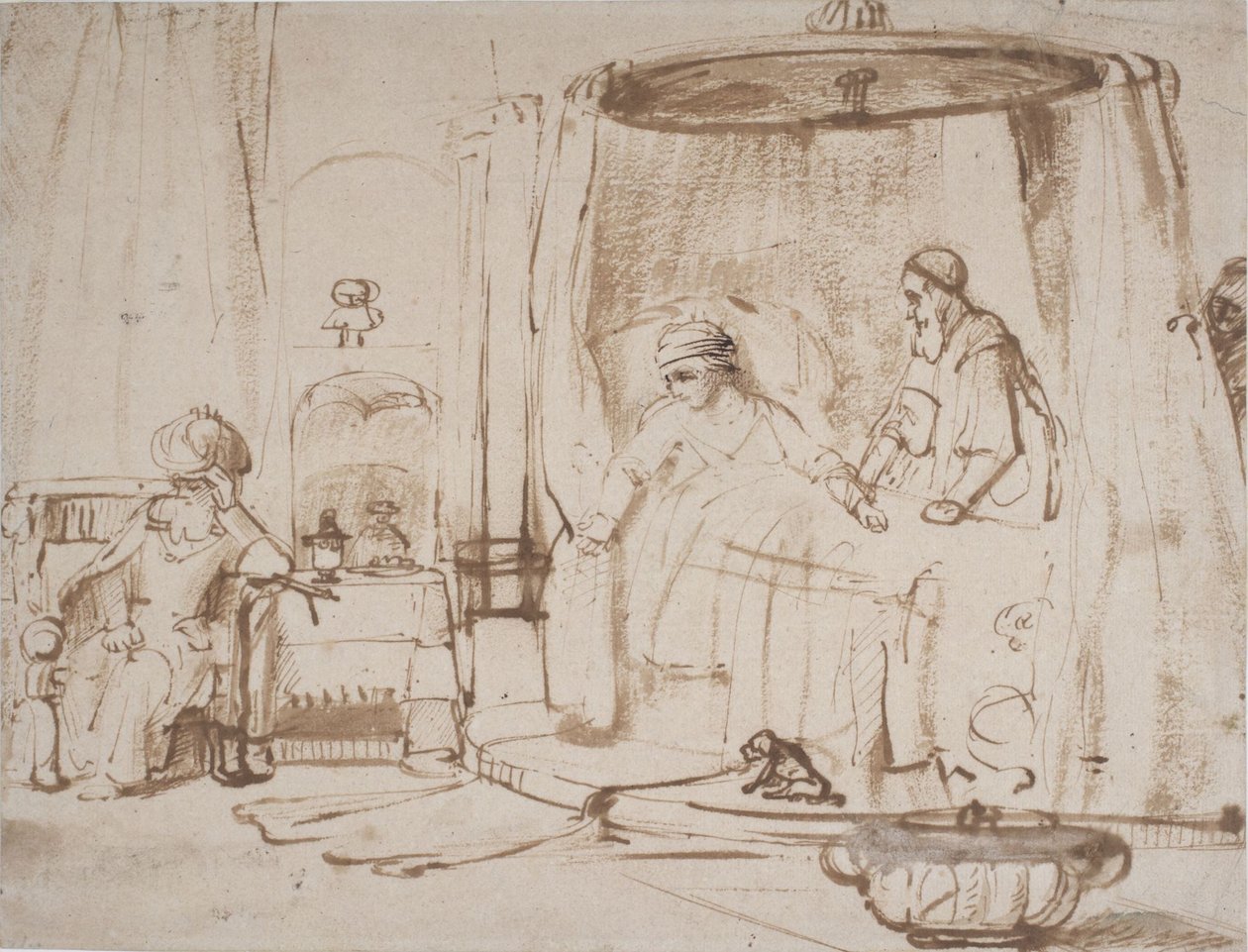 Scéna z příběhu o Antiochovi a Stratonice od Rembrandt van Rijn