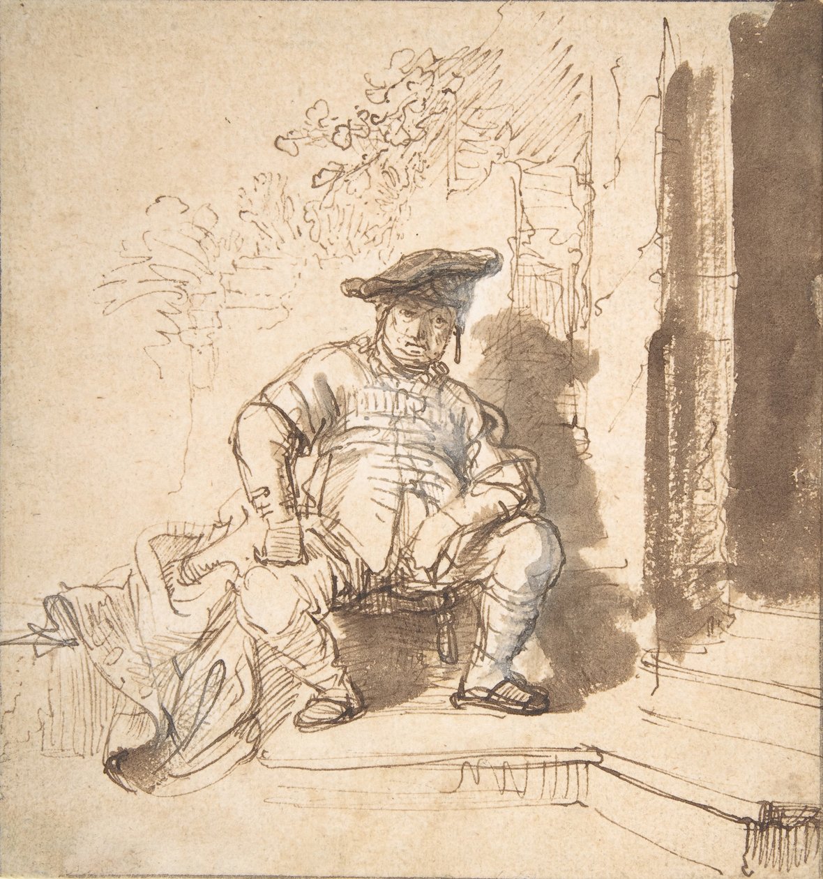 Sedící muž v ploché čepici, 1635-40. od Rembrandt van Rijn