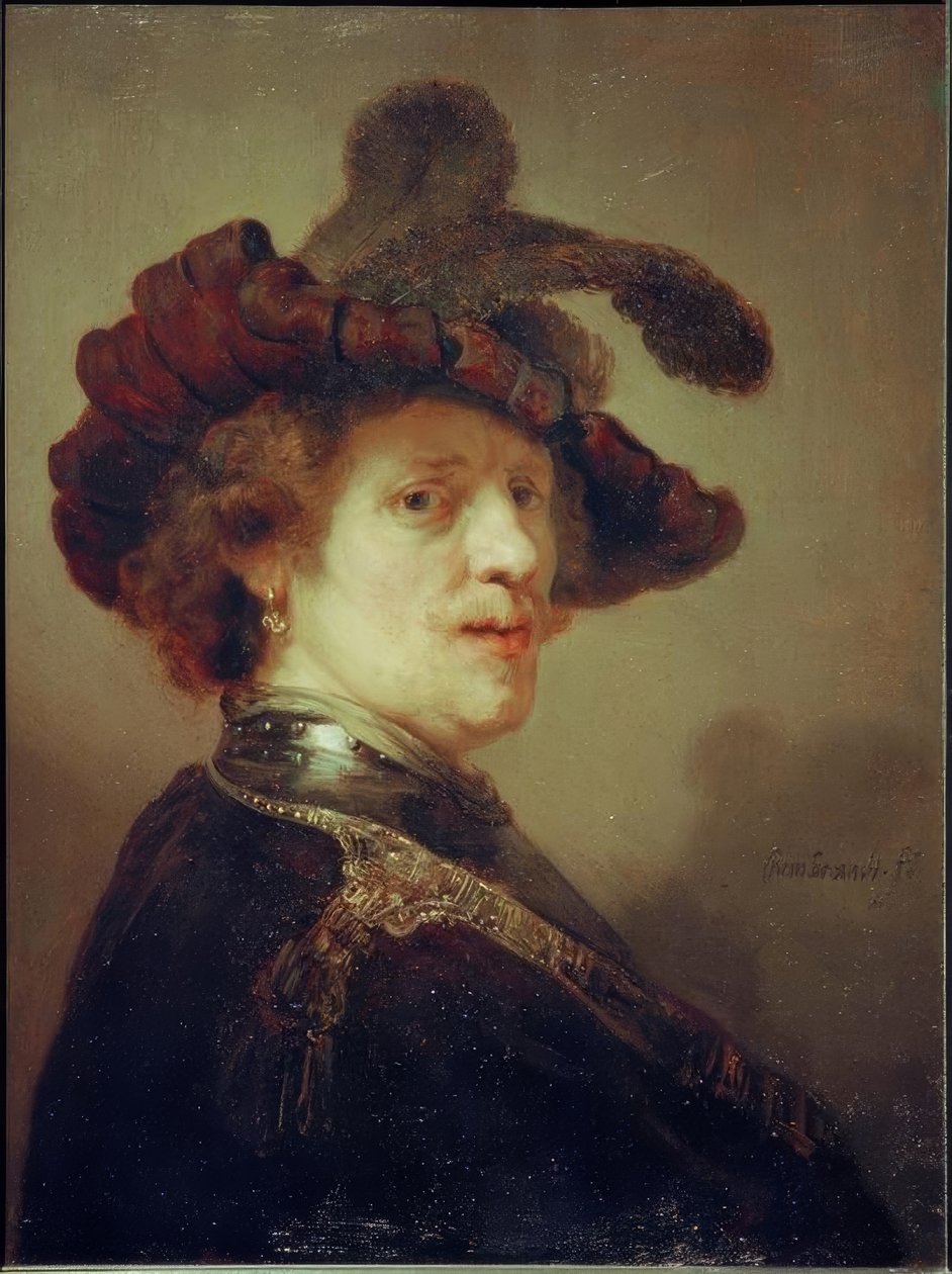 Autoportrét s péřovým kloboukem od Rembrandt van Rijn