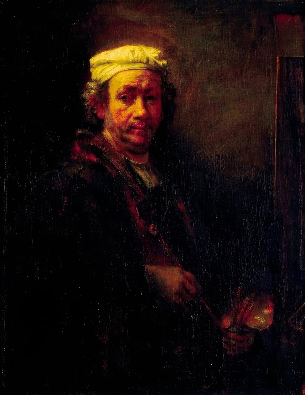 Autoportrét před stojanem od Rembrandt van Rijn