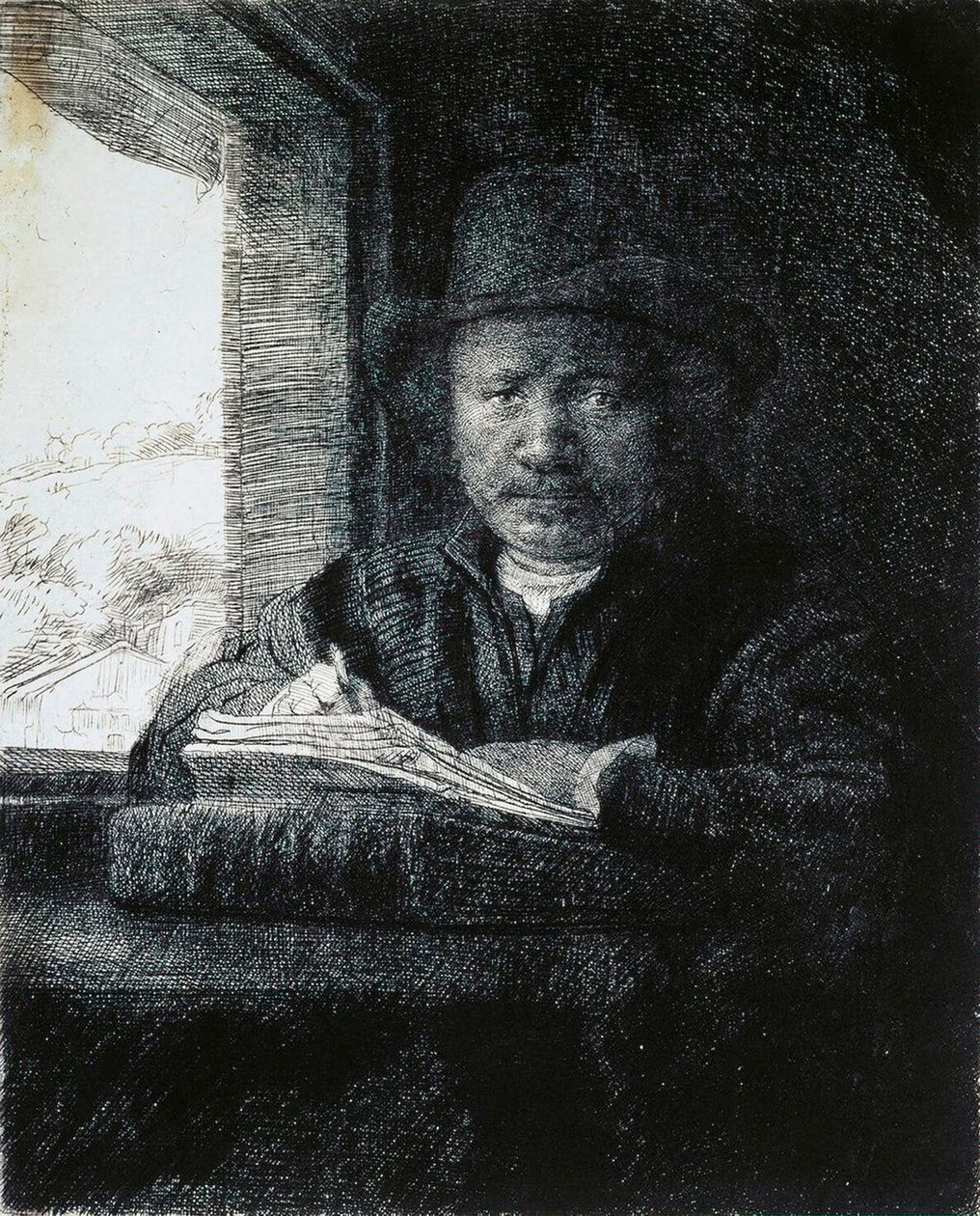 Autoportrétní kresba u okna, 1648. od Rembrandt van Rijn