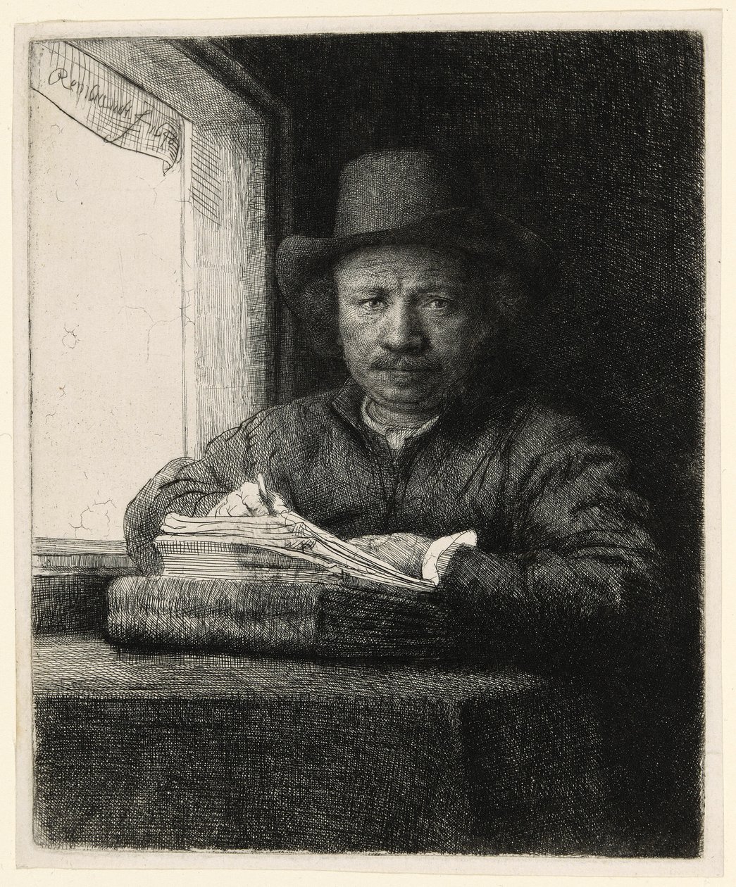 Leptání autoportrétu v okně od Rembrandt van Rijn