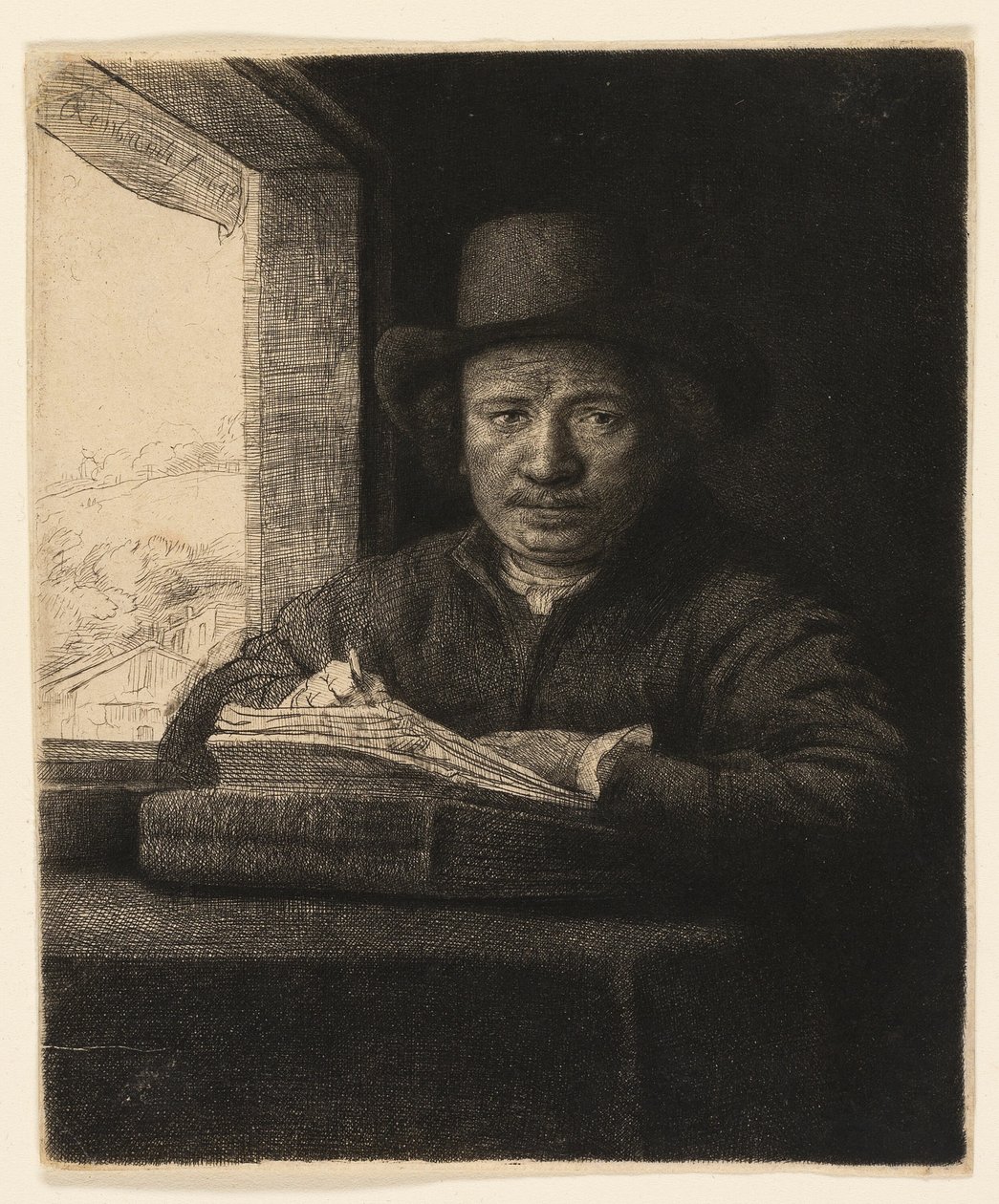 Leptání autoportrétu v okně od Rembrandt van Rijn