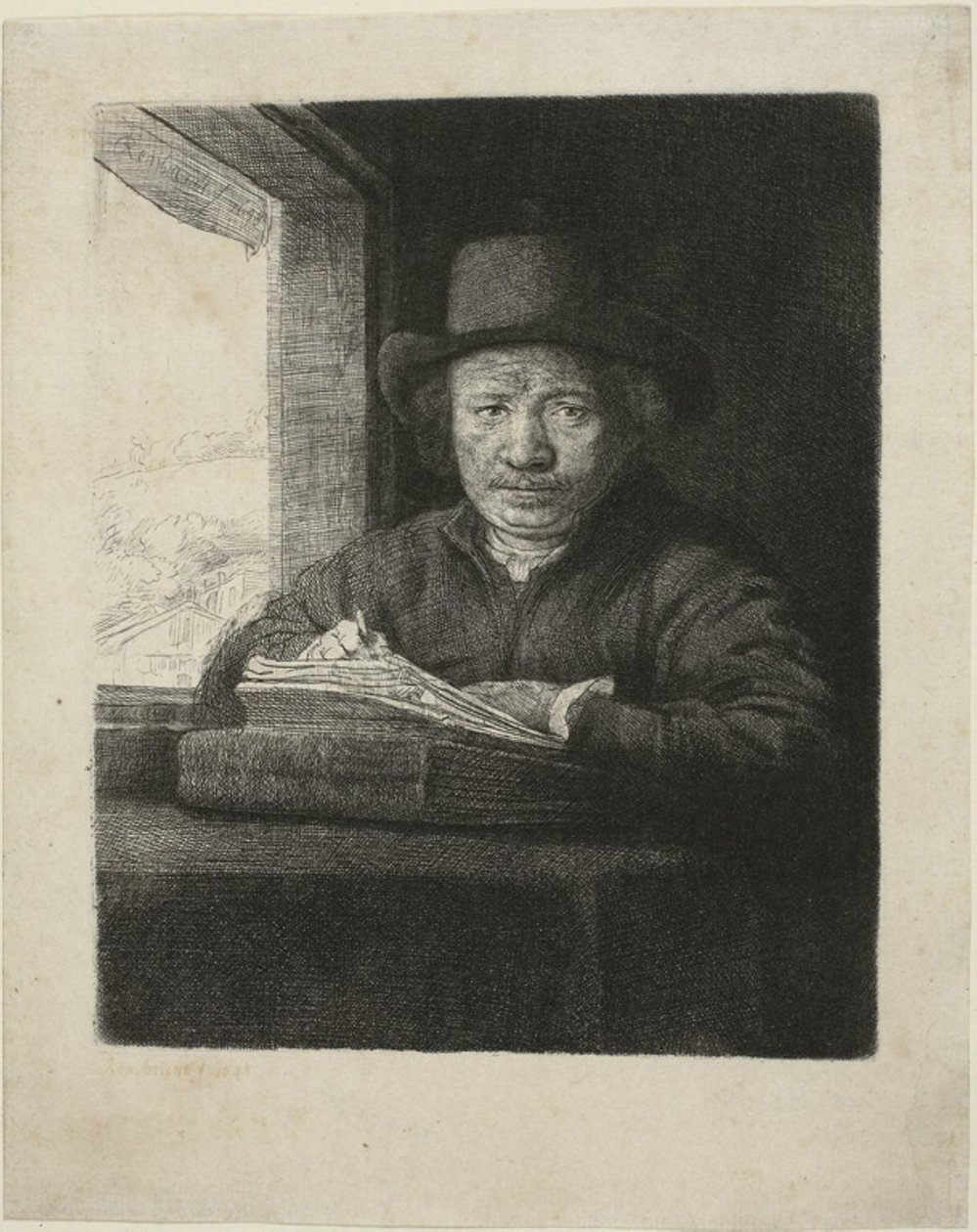 Leptání autoportrétu v okně od Rembrandt van Rijn