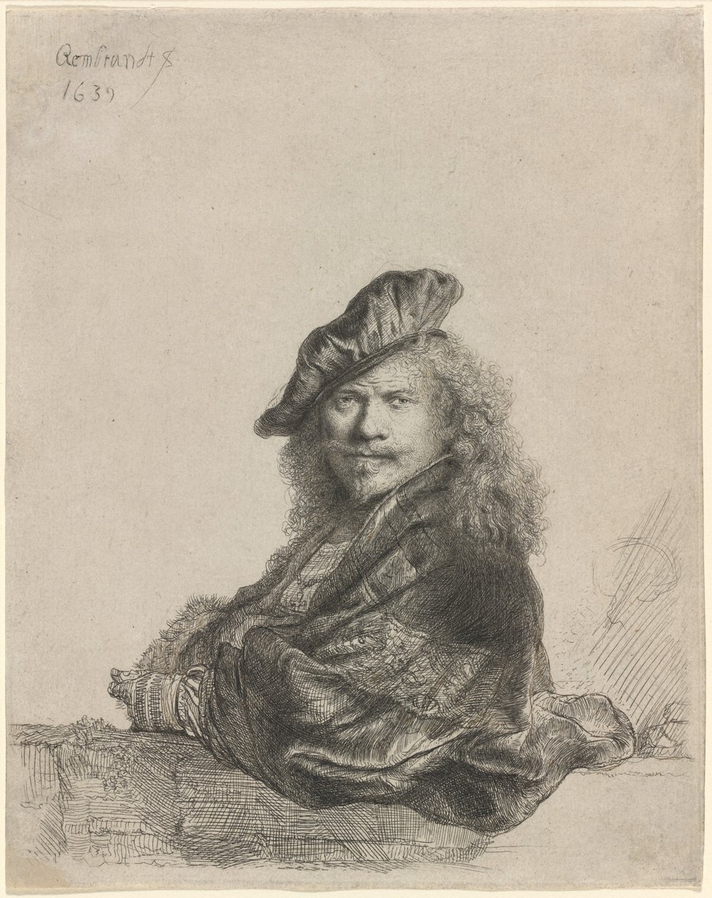 Autoportrét opřený o kamenný parapet od Rembrandt van Rijn