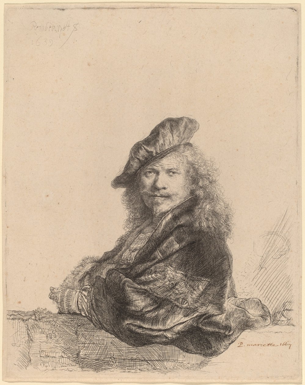 Autoportrét opřený o kamenný parapet od Rembrandt van Rijn