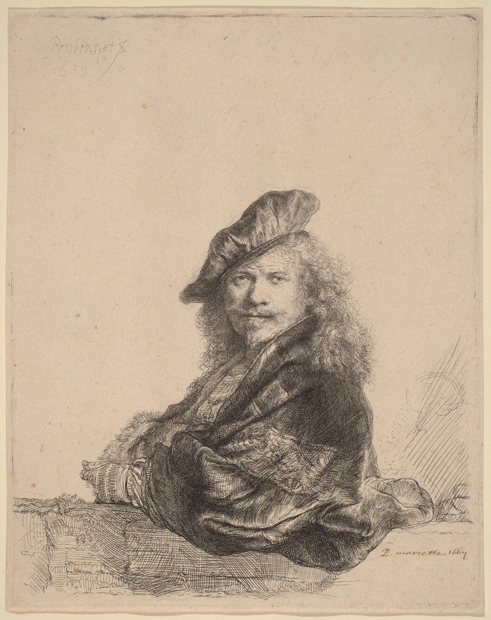 Autoportrét opřený o kamenný parapet od Rembrandt van Rijn