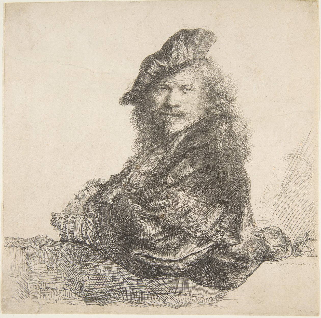 Autoportrét, opírající se o kamennou zeď, 1639. od Rembrandt van Rijn