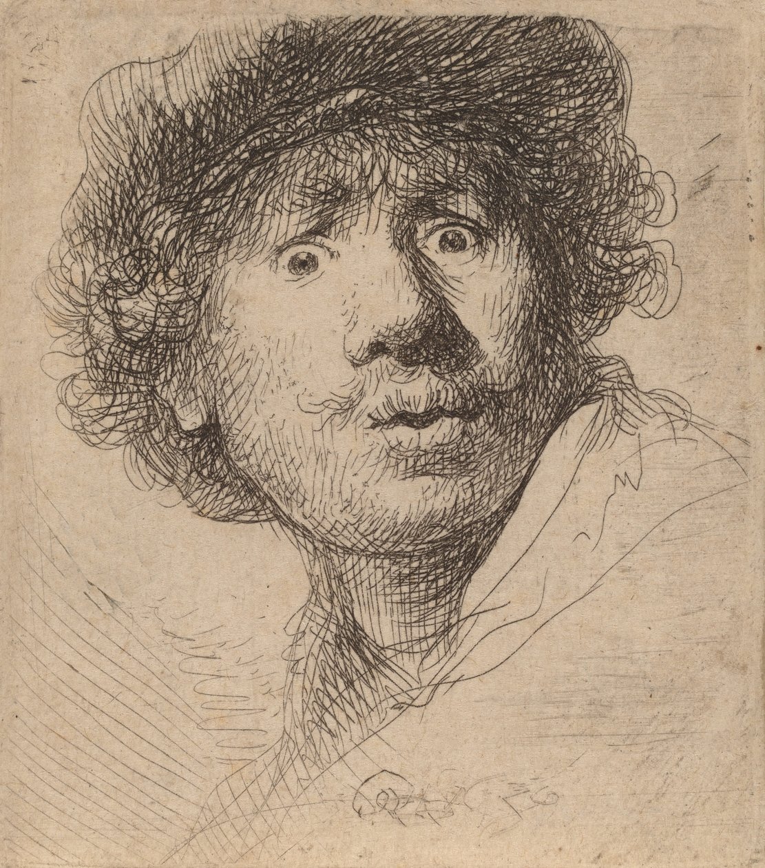 Autoportrét v čepici, s otevřenými ústy, 1630. od Rembrandt van Rijn